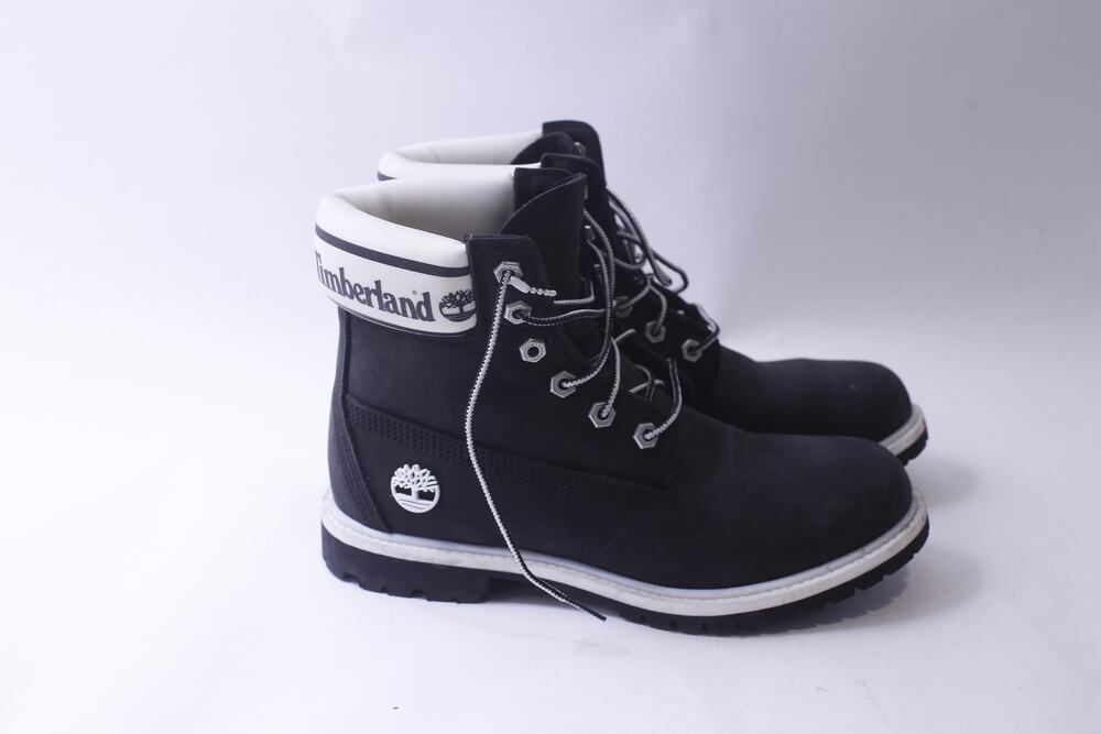8.5 Timberland, 6 inches Black-White Boots, Nubuck Leather, Women's Footwear,